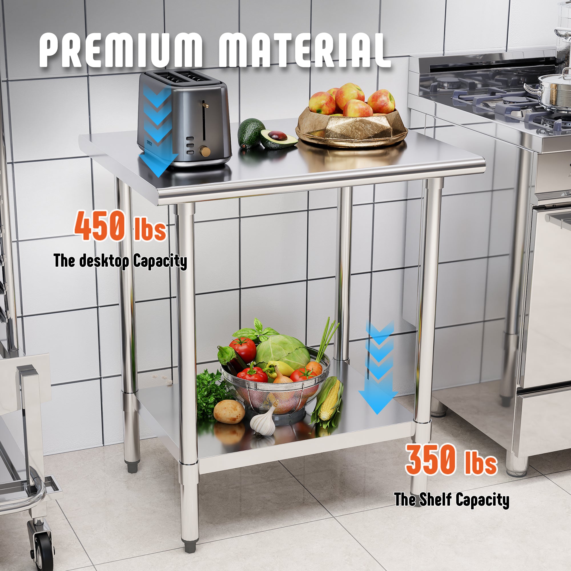 Stainless Steel Work Table with Adjustable Undershelf, 24"L x 30"W Tabletop, Heavy Duty Multipurpose Food Prep Workstation for Commercial Kitchen, Restaurant, Home, BBQ, and Garage, Silver