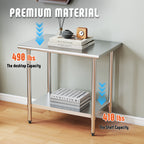 Stainless Steel Work Table with Adjustable Undershelf, 24"L x 36"W Tabletop, Heavy Duty Multipurpose Food Prep Workstation for Commercial Kitchen, Restaurant, Home, BBQ, and Garage, Silver