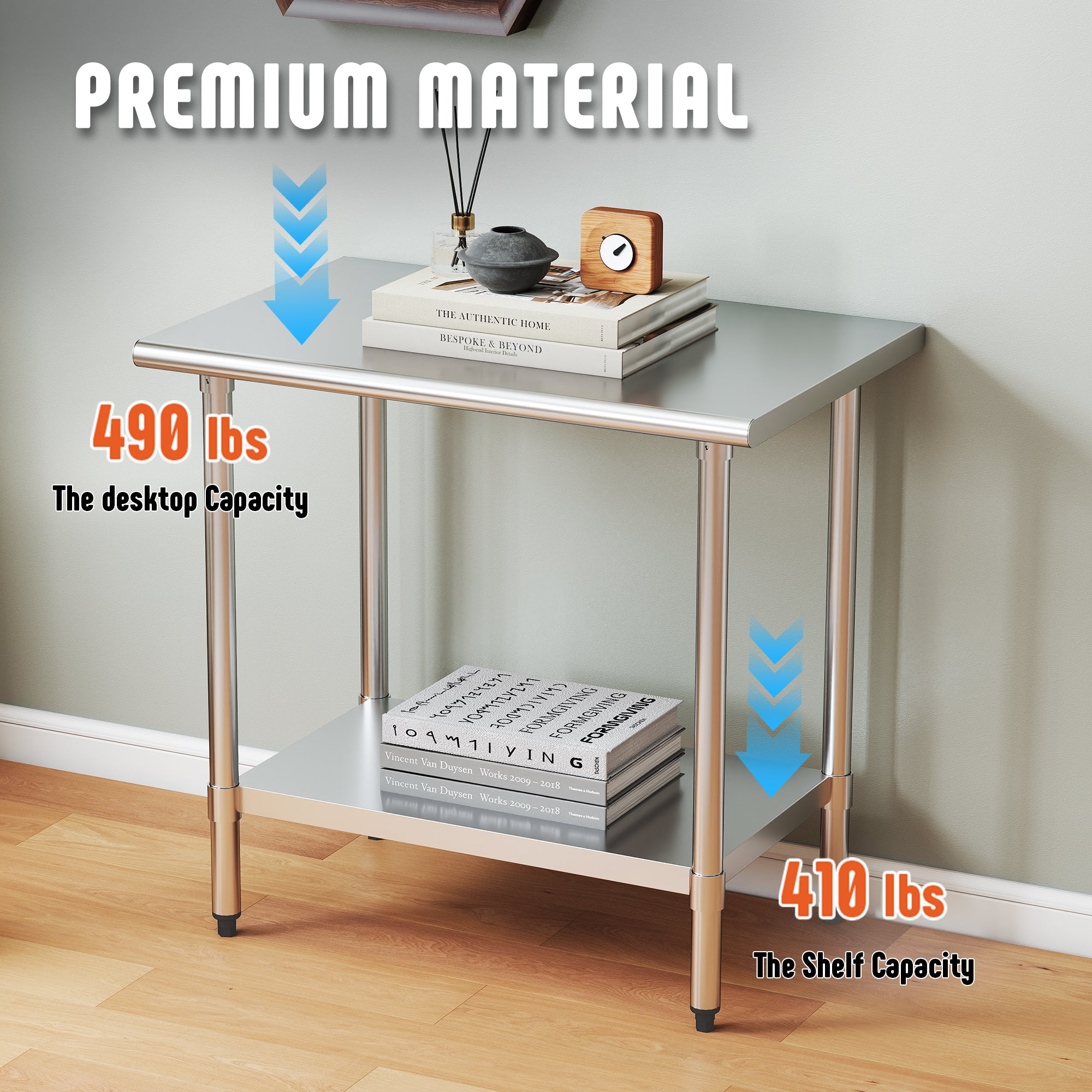 Stainless Steel Work Table with Adjustable Undershelf, 24"L x 36"W Tabletop, Heavy Duty Multipurpose Food Prep Workstation for Commercial Kitchen, Restaurant, Home, BBQ, and Garage, Silver