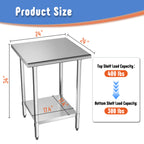 KLEENSTEEL Stainless Steel Work Table with Adjustable Undershelf, 24" x 24" Tabletop, Heavy Duty Multipurpose Food Prep Workstation for Commercial Kitchen, Restaurant, Home, BBQ, and Garage, Silver