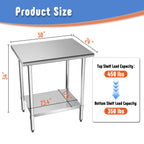 Stainless Steel Work Table with Adjustable Undershelf, 24"L x 30"W Tabletop, Heavy Duty Multipurpose Food Prep Workstation for Commercial Kitchen, Restaurant, Home, BBQ, and Garage, Silver