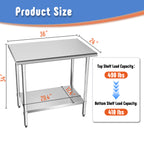 Stainless Steel Work Table with Adjustable Undershelf, 24"L x 36"W Tabletop, Heavy Duty Multipurpose Food Prep Workstation for Commercial Kitchen, Restaurant, Home, BBQ, and Garage, Silver