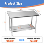 KLEENSTEEL Stainless Steel Work Table with Adjustable Undershelf, 24" x 48" Tabletop, Heavy Duty Multipurpose Food Prep Workstation for Commercial Kitchen, Restaurant, Home, BBQ, and Garage, Silver