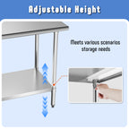 Stainless Steel Work Table with Adjustable Undershelf, 24"L x 30"W Tabletop, Heavy Duty Multipurpose Food Prep Workstation for Commercial Kitchen, Restaurant, Home, BBQ, and Garage, Silver