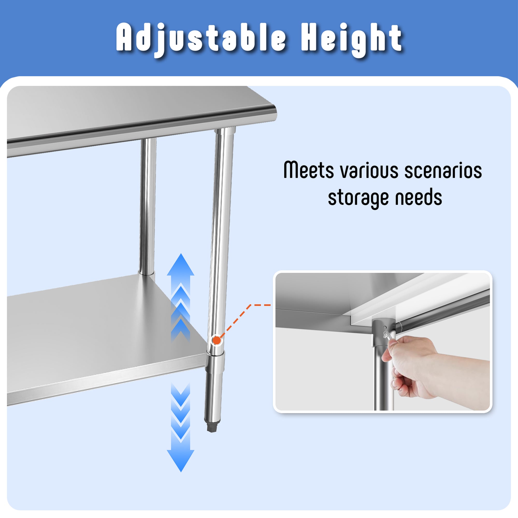 Stainless Steel Work Table with Adjustable Undershelf, 24"L x 30"W Tabletop, Heavy Duty Multipurpose Food Prep Workstation for Commercial Kitchen, Restaurant, Home, BBQ, and Garage, Silver