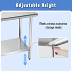 Stainless Steel Work Table with Adjustable Undershelf, 24"L x 36"W Tabletop, Heavy Duty Multipurpose Food Prep Workstation for Commercial Kitchen, Restaurant, Home, BBQ, and Garage, Silver