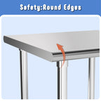 Stainless Steel Work Table with Adjustable Undershelf, 24"L x 30"W Tabletop, Heavy Duty Multipurpose Food Prep Workstation for Commercial Kitchen, Restaurant, Home, BBQ, and Garage, Silver