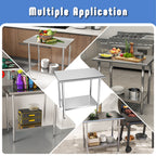 Stainless Steel Work Table with Adjustable Undershelf, 24"L x 36"W Tabletop, Heavy Duty Multipurpose Food Prep Workstation for Commercial Kitchen, Restaurant, Home, BBQ, and Garage, Silver