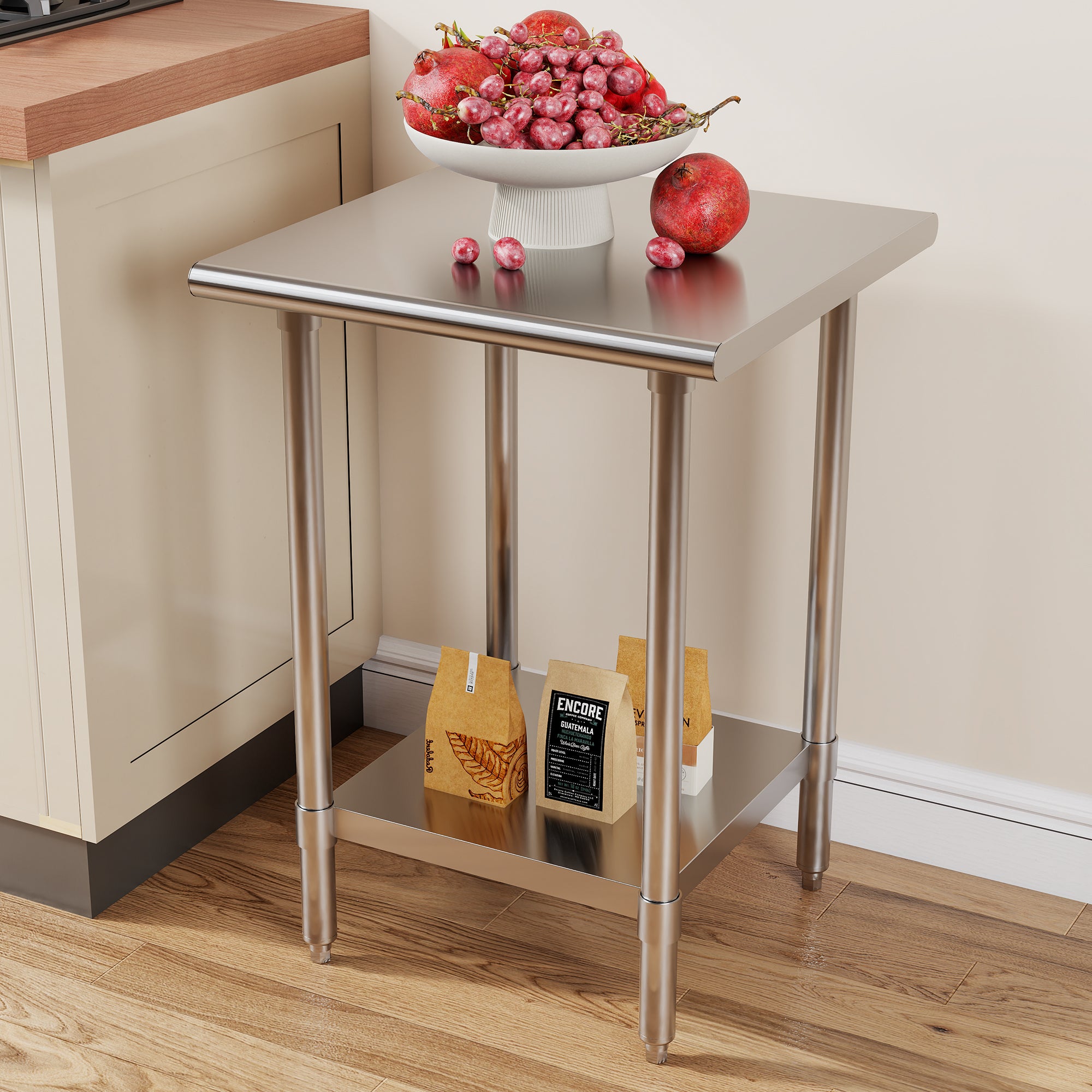 KLEENSTEEL Stainless Steel Work Table with Adjustable Undershelf, 24" x 24" Tabletop, Heavy Duty Multipurpose Food Prep Workstation for Commercial Kitchen, Restaurant, Home, BBQ, and Garage, Silver