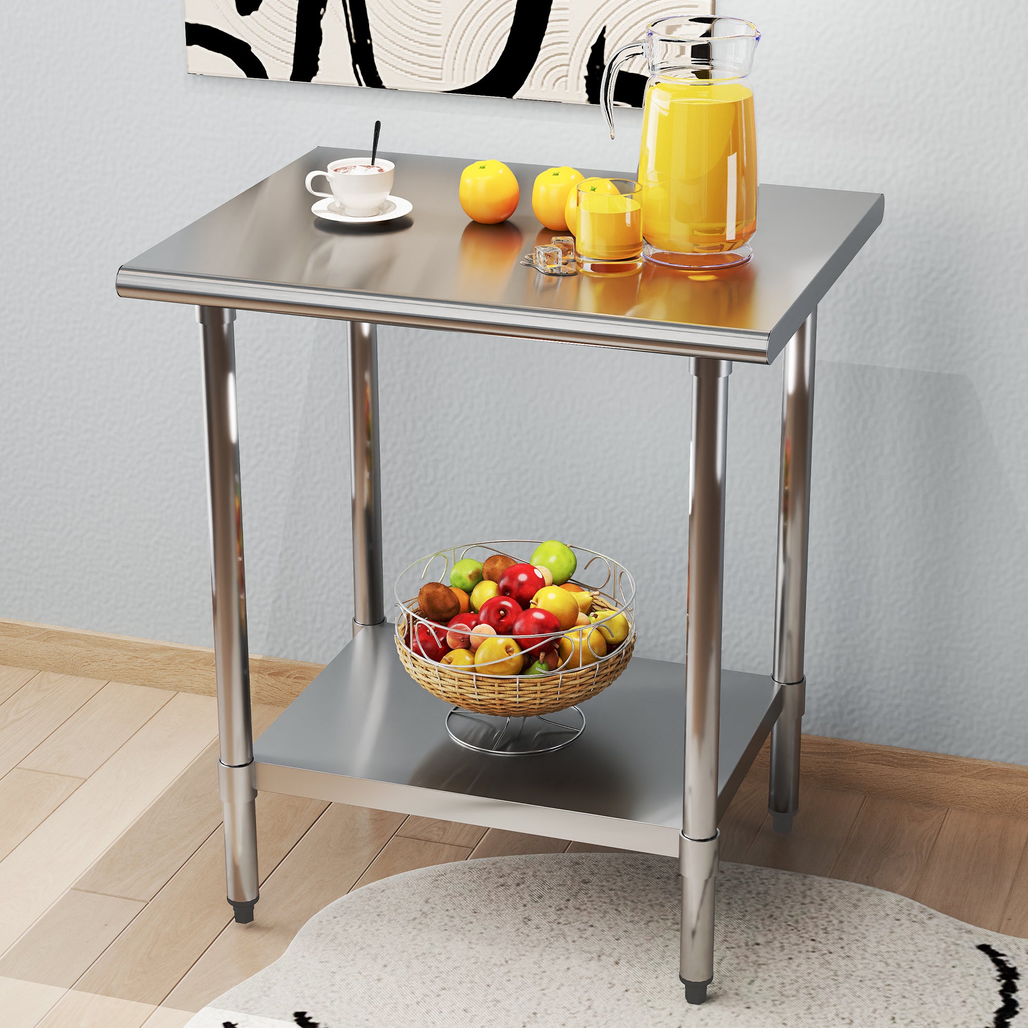 Stainless Steel Work Table with Adjustable Undershelf, 24"L x 30"W Tabletop, Heavy Duty Multipurpose Food Prep Workstation for Commercial Kitchen, Restaurant, Home, BBQ, and Garage, Silver