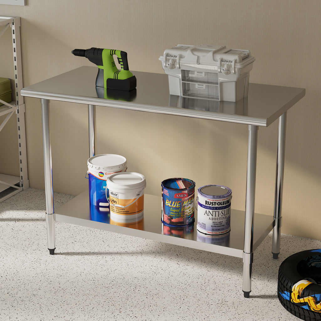 KLEENSTEEL Stainless Steel Work Table with Adjustable Undershelf, 24" x 48" Tabletop, Heavy Duty Multipurpose Food Prep Workstation for Commercial Kitchen, Restaurant, Home, BBQ, and Garage, Silver