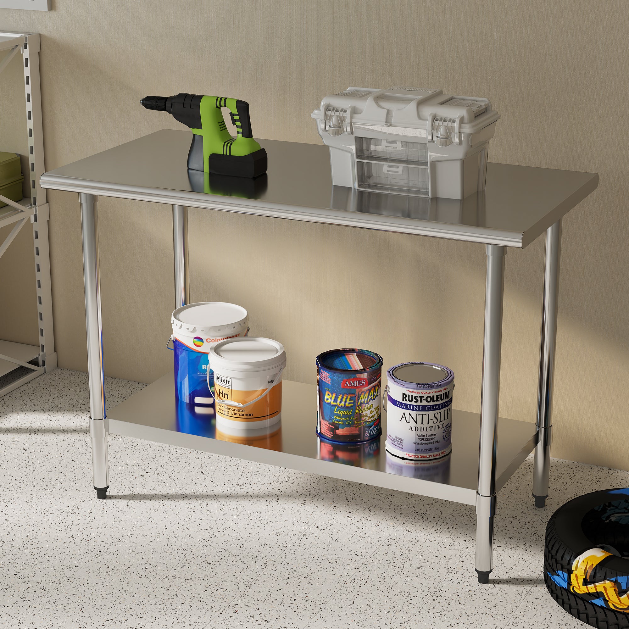 KLEENSTEEL Stainless Steel Work Table with Adjustable Undershelf, 24" x 48" Tabletop, Heavy Duty Multipurpose Food Prep Workstation for Commercial Kitchen, Restaurant, Home, BBQ, and Garage, Silver