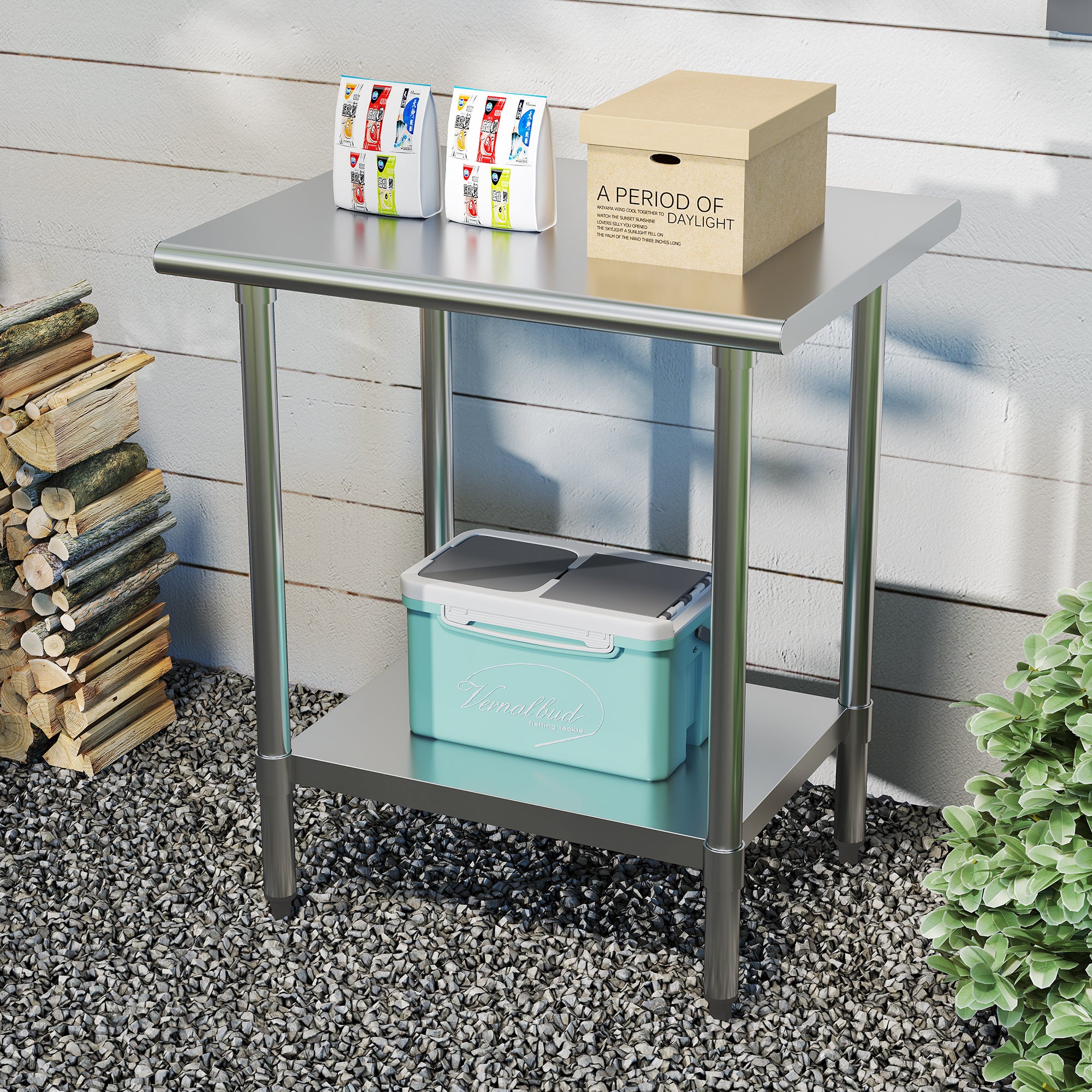 Stainless Steel Work Table with Adjustable Undershelf, 24"L x 30"W Tabletop, Heavy Duty Multipurpose Food Prep Workstation for Commercial Kitchen, Restaurant, Home, BBQ, and Garage, Silver