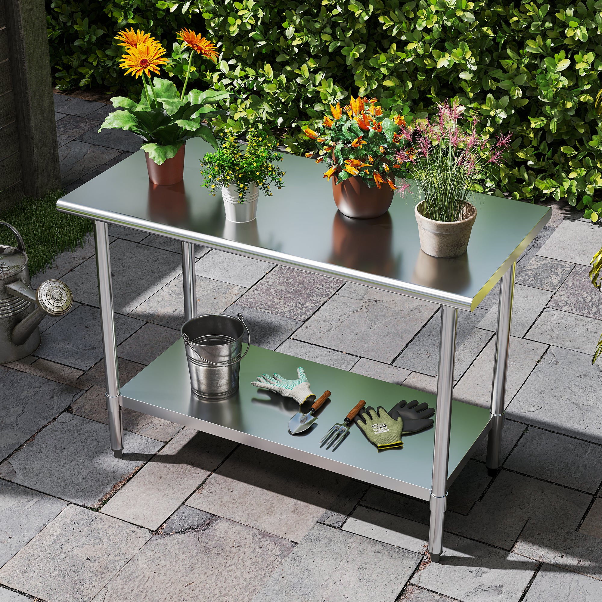 KLEENSTEEL Stainless Steel Work Table with Adjustable Undershelf, 24" x 48" Tabletop, Heavy Duty Multipurpose Food Prep Workstation for Commercial Kitchen, Restaurant, Home, BBQ, and Garage, Silver